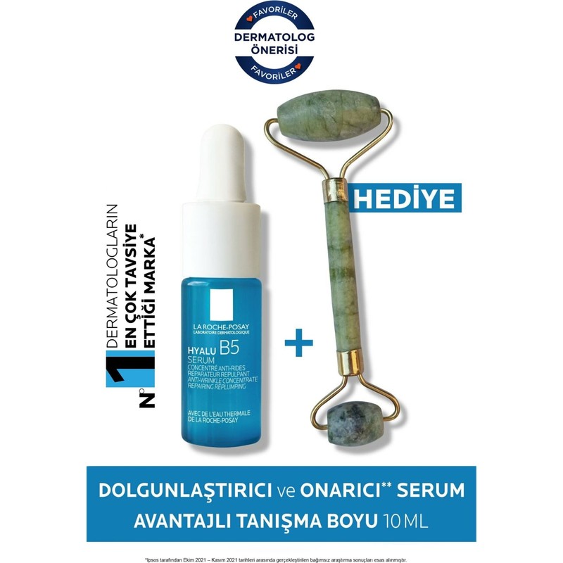 La Roche-Posay La Roche Posay Hyalu B5 Cilt Serumu Dolgunlaştırıcı & Onarıcı 10 ml Tanışma Boyu + Roller Yüz Masaj Aleti