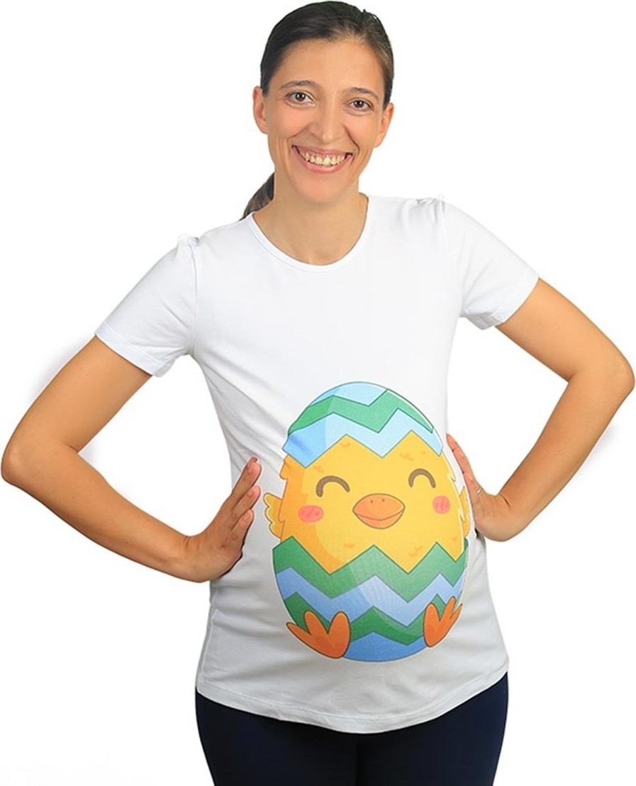 Mummy's Baby Hamile Tişört Civciv Beyaz %85 Pamuk Slimfit Rahat Kesim Günlük Kullanım görsel 3