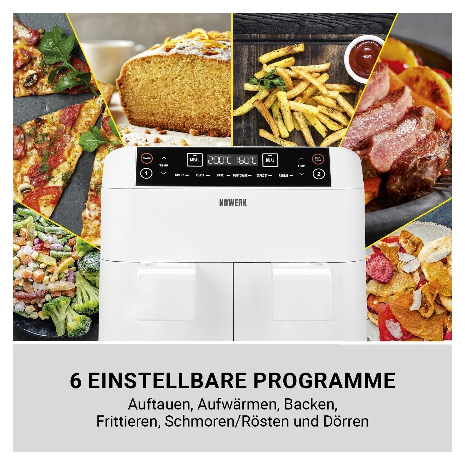 N8WERK DS02797 Hot Air Fryer Çift Sepetli Beyaz Fiyatı