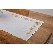 Finezza Linda Nakışlı Keten Efekt Kumaş Kreme Sarı Runner 45X150 cm - 1401