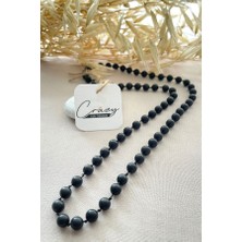 Hakiki Şungit (Shungite) Taşından Unisex 70-80 Cm Uzun Kolye