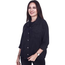 Fierte Kadın Ceket PRY2034 Düğme Kapama Uzun Kol Kırçıllı Pamuk