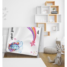 Moky Design Bebek Hediyelik Unicorn Anı Battaniyesi, Gökkuşağı ve Tek Boynuzlu At Desenli, Anı Kartı Hediye Seti