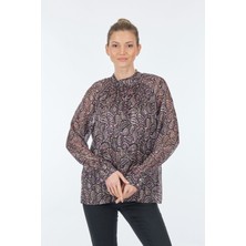 Ekol Kadın Uzun Kol Şifon Bluz - Desenli - Rahat Kesim