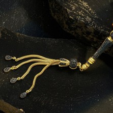 Modasilvers Altın Kaplama 925 Ayar Gümüş Püsküllü Kaplan Gözü Taşlı Tesbih