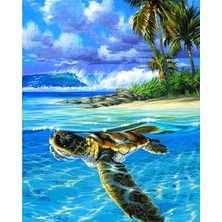 Hobi Tedarik Kaplumbağa ve Deniz 1 Çerçeveli 50X65 Sayılarla Boyama Hobi Seti