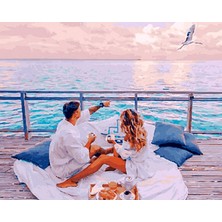 Hobi Tedarik Sahil ve Romantik Çift Çerçeveli 50X65 Sayılarla Boyama Hobi Seti