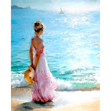 Hobi Tedarik Sahil ve Şapkalı Kadın  Çerçeveli 60X75 Sayılarla Boyama Hobi Seti