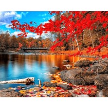 Hobi Tedarik Göl Kenarı Kırmızı Manzara  Çerçeveli 60X75 Sayılarla Boyama Hobi Seti