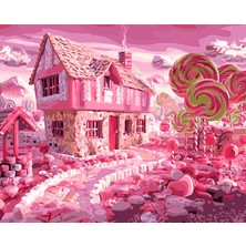 Hobi Tedarik Pembe Şeker Ev Çerçeveli 70X90 Sayılarla Boyama Hobi Seti