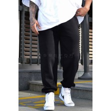 BSBSPOR Siyah Şardonlu Kalın Eşofman Altı Jogger 3 Iplik Salaş Oversize