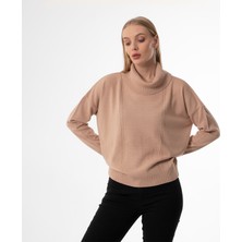 Joven Madre Degaje Yaka Oversize Basic Bej Bayan Kazak
