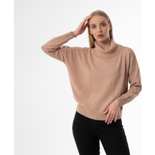 Joven Madre Degaje Yaka Oversize Basic Bej Bayan Kazak