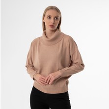 Joven Madre Degaje Yaka Oversize Basic Bej Bayan Kazak
