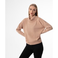 Joven Madre Degaje Yaka Oversize Basic Bej Bayan Kazak