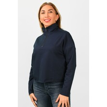 Balins Kadın 2 Iplik Yarım Balıkçı Düşük Kol Sweatshirt Lacivert