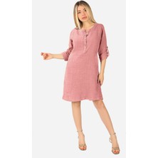 Balins Keten Midi Elbise Pembe