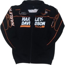 Harley Davidson Erkek Sweat Ceket Siyah Uzun Kollu Cepli Yazılı Fermuarlı Hakim Yakalı Bomber