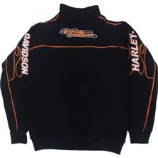Harley Davidson Erkek Sweat Ceket Siyah Uzun Kollu Cepli Yazılı Fermuarlı Hakim Yakalı Bomber