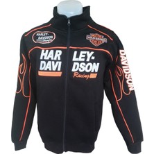 Harley Davidson Erkek Sweat Ceket Siyah Uzun Kollu Cepli Yazılı Fermuarlı Hakim Yakalı Bomber