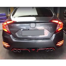 Drs Tuning Honda Cıvıc Fc5 2016-2020 Difüzör 4 Egzoz Piano Black Kırmızı Serıtlı