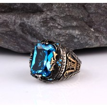 Takı925 Blue Topaz Taşlı Erkek Gümüş Yüzük