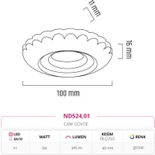 Nevo Sıva Altı Çerçeve Ledli Cam Spot 4000K Ilık Beyaz ND524