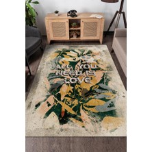 Homshtag Tek İhtiyacın Aşk Art Çiçek Desenli Dokuma Tabanlı Halı Çok Renkli,Çiçekli Halı