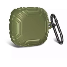 Dlrcase Samsung Galaxy Buds Live Kılıf Sert Silikon Çizgi Desenli SF19 Koyu Yeşil