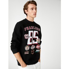 Koton Motosiklet Baskılı Sweatshirt Uzun Kollu Bisiklet Yaka