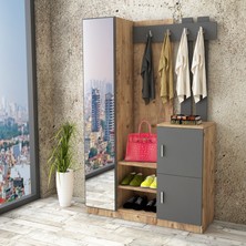 L'occi Concept Hannover Aynalı Askılı Kapaklı Vestiyer Portmanto Ayakkabılık Çam-Antrasit Gri