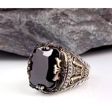 Takı925 Siyah Renk Zirkon Taşlı Erkek Gümüş Yüzük