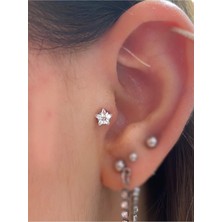 Ares Collection Cerrahi Çelik Tek Taş Yıldız Tragus Helix Lobe Conch Uyumlu Piercing