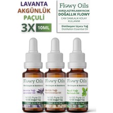 Flowy Oils Lavanta Yağı, Akgünlük Yağı, Paçuli Yağı 3'lü Rahatlama Set %100 Doğal Bitkisel Uçucu Yağ 10 ml