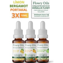 Flowy Oils Portakal Yağı, Limon Yağı, Bergamot Yağı 3'lü Narenciye Set %100 Doğal Bitkisel Uçucu Yağ 10 ml