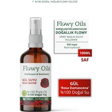 Flowy Oils Gül Suyu Cam Şişe %100 Tam Saf Doğal Yağlı Distilasyon Hidrosöl Suyu Rose Hydrosol 100ML