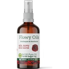 Flowy Oils Gül Suyu Cam Şişe %100 Tam Saf Doğal Yağlı Distilasyon Hidrosöl Suyu Rose Hydrosol 100ML