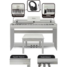 Midex PLX-140 PRO-WH Dijital Piyano Tuş Hassasiyetli Bluetooth 88 Tuşlu Kapaklı (Kulaklık ve Tabure)