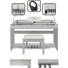Midex PLX-140 PRO-WH Dijital Piyano Tuş Hassasiyetli Bluetooth 88 Tuşlu Kapaklı (Kulaklık ve Tabure)