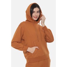 Mısırlı Kadın Üç Iplik Oversize Kapüşonlu Tobacco Sweatshirt