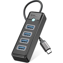 Orico Type-C To 4 Portlu Usb3.0 5gbps Çoklu USB Bağlantı Noktası Çoklayıcı Hub, 15CM, Siyah, PW4U-C3-015-BK