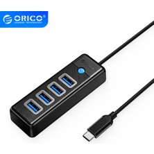 Orico Type-C To 4 Portlu Usb3.0 5gbps Çoklu USB Bağlantı Noktası Çoklayıcı Hub, 15CM, Siyah, PW4U-C3-015-BK