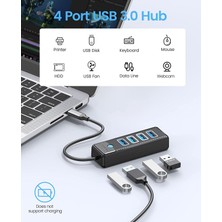 Orico Type-C To 4 Portlu Usb3.0 5gbps Çoklu USB Bağlantı Noktası Çoklayıcı Hub, 15CM, Siyah, PW4U-C3-015-BK