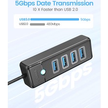 Orico Type-C To 4 Portlu Usb3.0 5gbps Çoklu USB Bağlantı Noktası Çoklayıcı Hub, 15CM, Siyah, PW4U-C3-015-BK