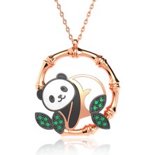 İndigo Takı Mineli Panda Rose Gümüş Kolye
