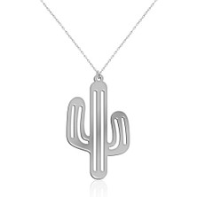 İndigo Takı Sade Kaktüs Gümüş Kolye