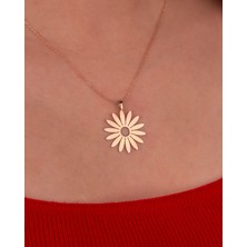 İndigo Takı Sade Papatya Rose Gümüş Kolye
