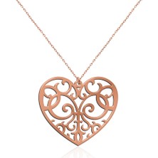 İndigo Takı Sade Desenli Kalp Plaka Rose Gümüş Kolye
