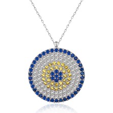 İndigo Takı Yuvarlak Nazar Beyaz Gümüş Kolye