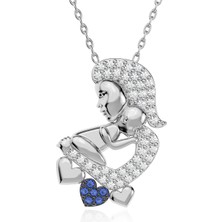 İndigo Takı Safir Taşlı Anne Kucağında Bebek Gümüş Kolye